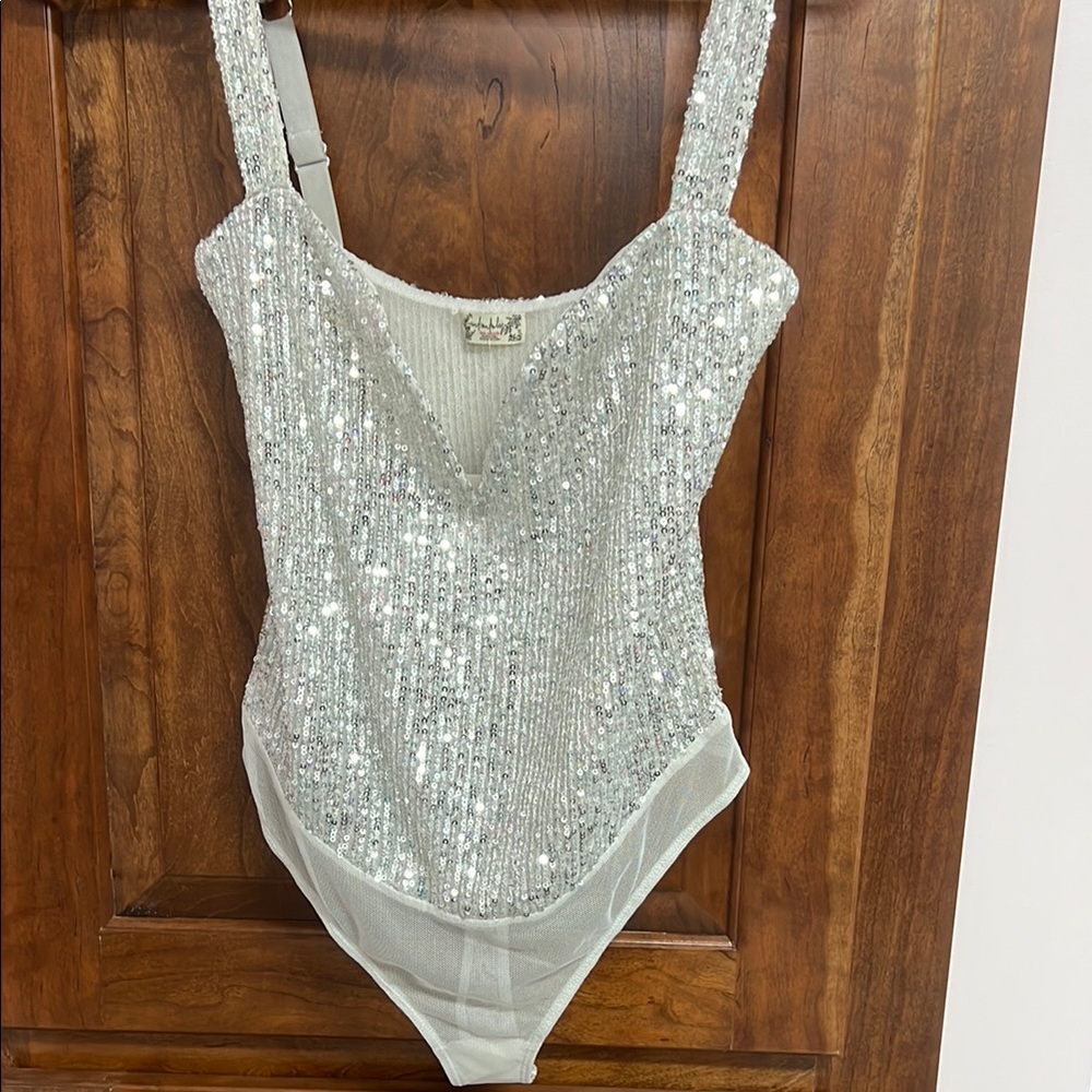Free People Silver Sequin Bodysuit